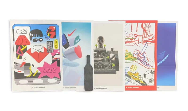 A set of five vintage promotional graphic posters from Nike's 'Air Max Reinvented' campaign