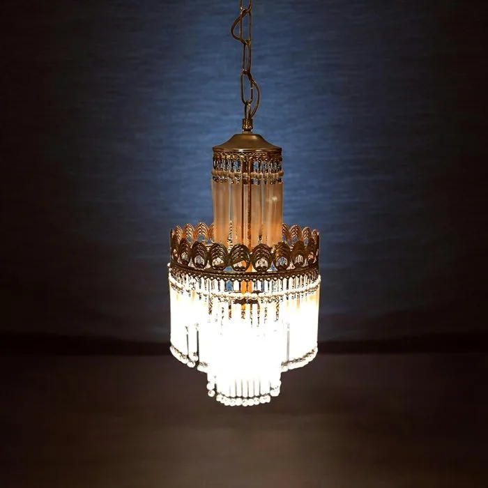 Stile Hollywood Regency, lampadario a cascata/frange - Hanging lamp - Opaline glass