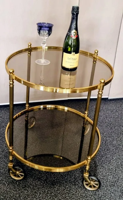 Serving trolley - Brass, Glass - Round & Stylish