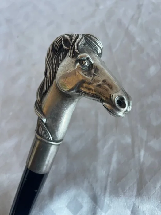 Walking stick - Wood, Brass, Sterling Silver 925 - Horse - Art Nouveau