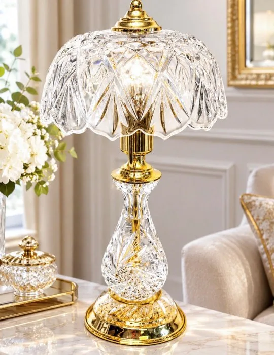 Table lamp - Crystal, Brass - Bohemian Crystal Lamp