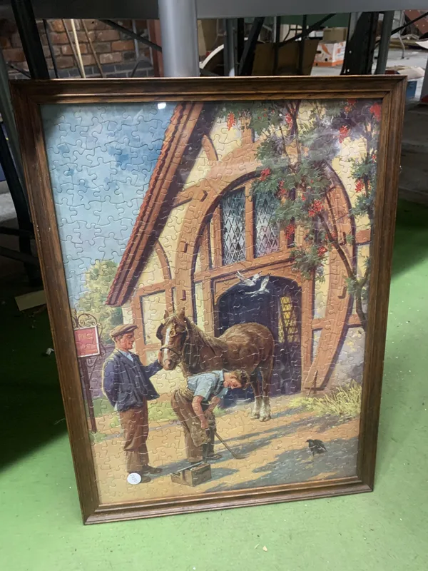 A Framed Completed Jigsaw of a Farrier and Horse